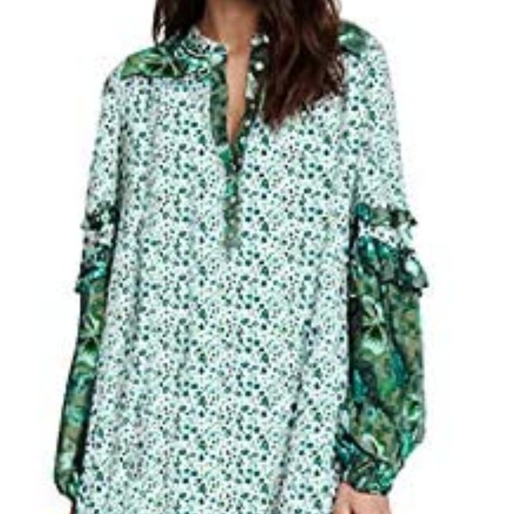 R. Vivimos Green White floral Boho Maxi Dress